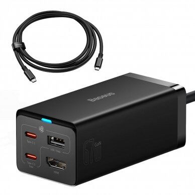 Baseus fast charger GaN5 Pro HUB HDMI 2 x USB-C / USB-A / HDMI 4K 30Hz 1.5m Juodas + USB-C cable - USB-C 100W 40Gb/s (USB4) 1m (CCGP110201) Baseus fast charger GaN5 Pro HUB HDMI 2 x USB-C / USB-A / HDMI 4K 30Hz 1.5m Juodas + USB-C cable - USB-C 100W 40Gb/s (USB4) 1m (CCGP110201)