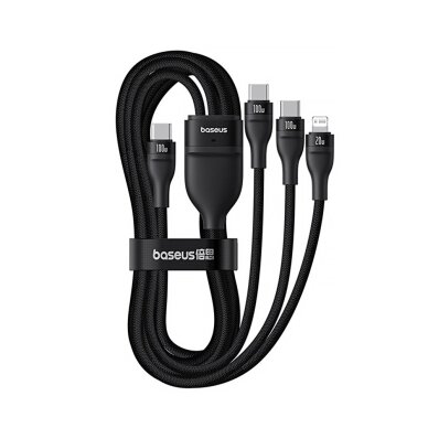 Krovimo kabelis Baseus Flash Series 3 3in1 100 W USB-C – USB-C + USB-C + Lightning 1.5 m + 3 × 0.25 m – juodas 3