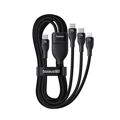 Krovimo kabelis Baseus Flash Series 3 3in1 100 W USB-C – USB-C + USB-C + Lightning 1.5 m + 3 × 0.25 m – juodas 3 Krovimo kabelis Baseus Flash Series 3 3in1 100 W USB-C – USB-C + USB-C + Lightning 1.5 m + 3 × 0.25 m – juodas 3