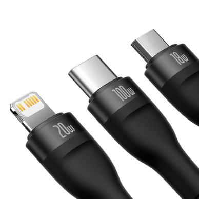 Kabelis Baseus Flash Series II USB Type C / USB Type A - USB Type C / Lightning / micro USB 100 W 1.5 m Juodas (CASS030201) 1 Kabelis Baseus Flash Series II USB Type C / USB Type A - USB Type C / Lightning / micro USB 100 W 1.5 m Juodas (CASS030201) 1