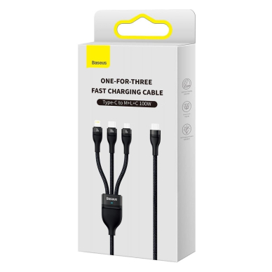 Kabelis Baseus Flash Series II USB Type C / USB Type A - USB Type C / Lightning / micro USB 100 W 1.5 m Juodas (CASS030201) 4 Kabelis Baseus Flash Series II USB Type C / USB Type A - USB Type C / Lightning / micro USB 100 W 1.5 m Juodas (CASS030201) 4