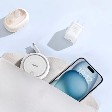 Baseus Free2Draw Mini USB-C - USB-C 100W 1m retractable Kabelis - baltas 6 Baseus Free2Draw Mini USB-C - USB-C 100W 1m retractable Kabelis - baltas 6