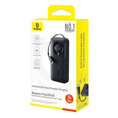 Baseus Free2Pull 10000mAh 30W Power Bank su USB-C jungtimi, ištraukiamas USB-C kabelis – juodas 3 Baseus Free2Pull 10000mAh 30W Power Bank su USB-C jungtimi, ištraukiamas USB-C kabelis – juodas 3