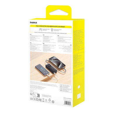 Baseus Free2Pull 10000mAh 30W Power Bank su USB-C jungtimi, ištraukiamas USB-C kabelis – juodas 4