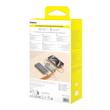 Baseus Free2Pull 10000mAh 30W Power Bank su USB-C jungtimi, ištraukiamas USB-C kabelis – pilkas 4