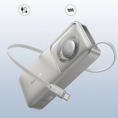 Baseus Free2Pull 10000mAh 30W Power Bank su USB-C jungtimi, ištraukiamas USB-C kabelis – pilkas 5
