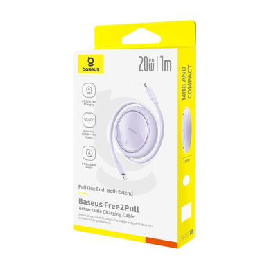 Baseus Free2Pull ištraukiamas USB-C / Lightning kabelis 20W 1 m – violetinis 6 Baseus Free2Pull ištraukiamas USB-C / Lightning kabelis 20W 1 m – violetinis 6