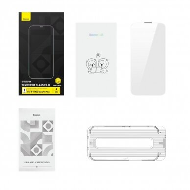 Ekrano apsauga Baseus Full Screen Tempered Glass 0.4mm + Mounting Kit iPhone 14 Plus / 13 Pro Max  10