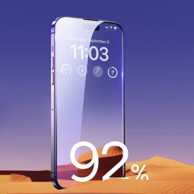 iPhone 14 Pro Max Baseus Full Screen 0.3 mm grūdintas stiklas su garsiakalbio apsauga ir montavimo rėmeliu 12
