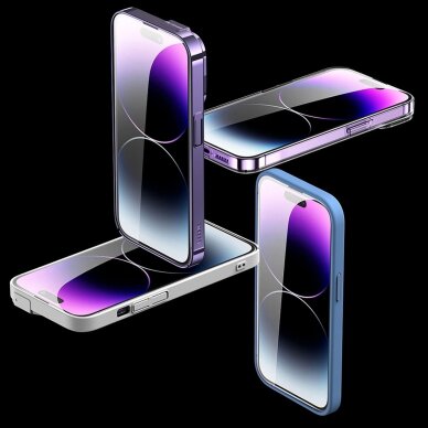 iPhone 14 Pro Max Baseus Full Screen 0.3 mm grūdintas stiklas su garsiakalbio apsauga ir montavimo rėmeliu 23