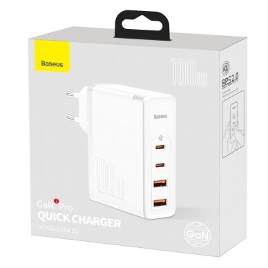 Baseus GaN2 Pro Greitas Buitinis Įkroviklis 100W USB / USB Typ C Greitas Įkrovimas 4+ Baltas (CCGAN2P-L02) 4 Baseus GaN2 Pro Greitas Buitinis Įkroviklis 100W USB / USB Typ C Greitas Įkrovimas 4+ Baltas (CCGAN2P-L02) 4