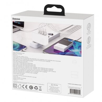 Baseus GaN2 Pro Greitas Buitinis Įkroviklis 100W USB / USB Typ C Greitas Įkrovimas 4+ Baltas (CCGAN2P-L02) 5