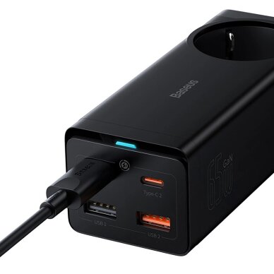 Įkrovimo stotelė Baseus GaN3 Pro 65 W EU + 2 × USB-C + 2 × USB-A su Baseus Xiaobai USB-C 100 W 1 m kabeliu – juoda 5