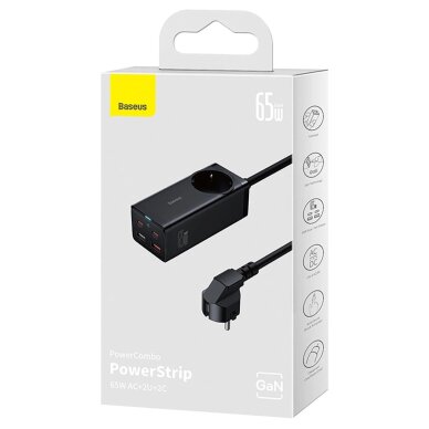 Įkrovimo stotelė Baseus GaN3 Pro 65 W EU + 2 × USB-C + 2 × USB-A su Baseus Xiaobai USB-C 100 W 1 m kabeliu – juoda 9 Įkrovimo stotelė Baseus GaN3 Pro 65 W EU + 2 × USB-C + 2 × USB-A su Baseus Xiaobai USB-C 100 W 1 m kabeliu – juoda 9