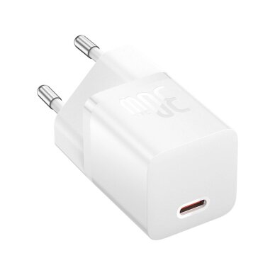 Sieninis įkroviklis Baseus GaN5 30 W USB-C Mini – baltas 1 Sieninis įkroviklis Baseus GaN5 30 W USB-C Mini – baltas 1