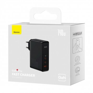 Baseus GaN5 Pro fast Įkroviklis 2xUSB-C + USB 140W EU Juodas (CCGP100201) 4 Baseus GaN5 Pro fast Įkroviklis 2xUSB-C + USB 140W EU Juodas (CCGP100201) 4