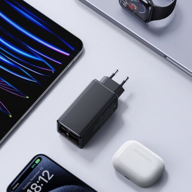 Sieninis įkroviklis Baseus GaN6 Pro 100 W 2 × USB-C + 2 × USB-A su juodu USB-C 100 W 1 m kabeliu – juodas 11