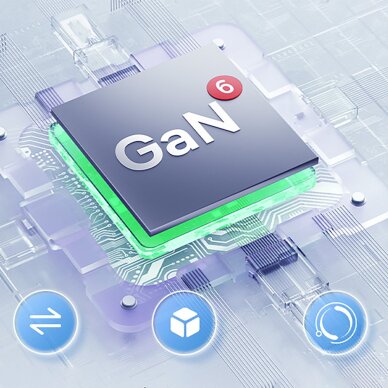 Sieninis įkroviklis Baseus GaN6 Pro 65 W 2 × USB-C + 2 × USB-A su juodu USB-C 100 W 1 m kabeliu – juodas 13