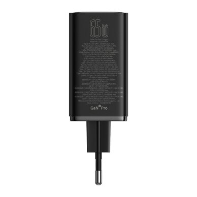 Sieninis įkroviklis Baseus GaN6 Pro 65 W 2 × USB-C + 2 × USB-A su juodu USB-C 100 W 1 m kabeliu – juodas 2