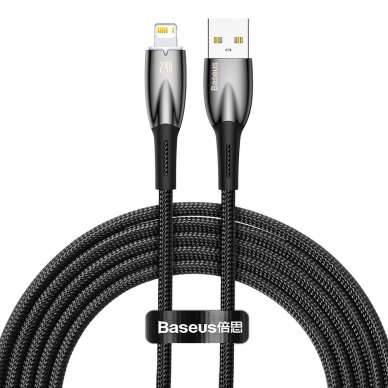 Krovimo kabelis Baseus Glimmer Series USB-A – Lightning 480 Mb/s 2.4 A 2 m – juodas Krovimo kabelis Baseus Glimmer Series USB-A – Lightning 480 Mb/s 2.4 A 2 m – juodas