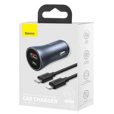 Baseus Golden Contactor Pro quick car charger USB Type C / USB 40 W Power Delivery 3.0 Quick Charge 4+ SCP FCP AFC + USB Typ C - Lightning cable gray (TZCCJD-B0G) 4 Baseus Golden Contactor Pro quick car charger USB Type C / USB 40 W Power Delivery 3.0 Quick Charge 4+ SCP FCP AFC + USB Typ C - Lightning cable gray (TZCCJD-B0G) 4