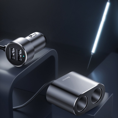 Automobilinis Įkroviklis Baseus High Efficiency One To Two Cigarette Lighter(Dual-Cigarette Lighter 80W +Dual Usb 3.1A) Juodas (Crdyq-01) 6 Automobilinis Įkroviklis Baseus High Efficiency One To Two Cigarette Lighter(Dual-Cigarette Lighter 80W +Dual Usb 3.1A) Juodas (Crdyq-01) 6