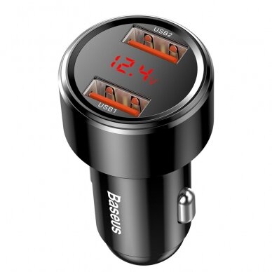 Automobilinis įkroviklis Baseus Magic Series Dual Qc Car Charger With Digital Display 2X Usb Qc3.0 45W 6A Juodas 1 Automobilinis įkroviklis Baseus Magic Series Dual Qc Car Charger With Digital Display 2X Usb Qc3.0 45W 6A Juodas 1