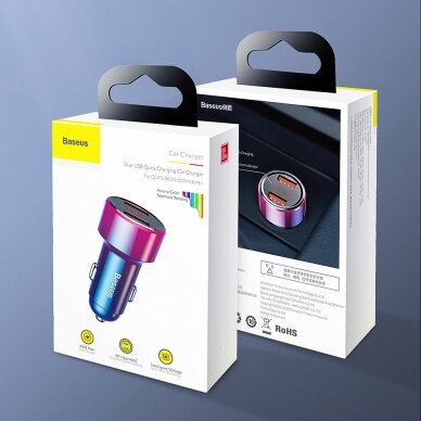 Automobilinis įkroviklis Baseus Magic Series Dual Qc Car Charger With Digital Display 2X Usb Qc3.0 45W 6A Juodas 16 Automobilinis įkroviklis Baseus Magic Series Dual Qc Car Charger With Digital Display 2X Usb Qc3.0 45W 6A Juodas 16