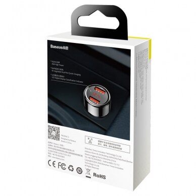 Automobilinis įkroviklis Baseus Magic Series Dual Qc Car Charger With Digital Display 2X Usb Qc3.0 45W 6A Juodas 18 Automobilinis įkroviklis Baseus Magic Series Dual Qc Car Charger With Digital Display 2X Usb Qc3.0 45W 6A Juodas 18