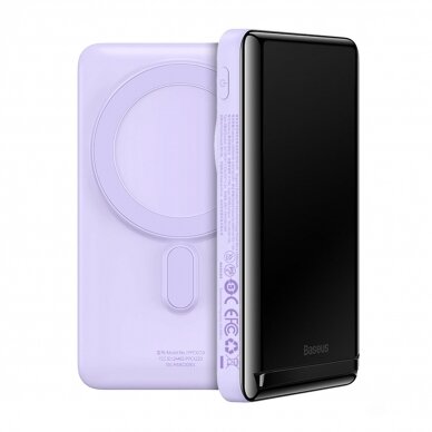 Baseus Magnetic Bracket Wireless Fast Charge Power Bank 10000mAh 20W Violetinis (With Xiaobai series fast charging Cable Type-C to Type-C 60W(20V/3A) 50cm White） 2