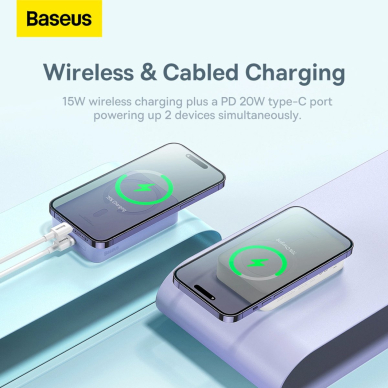 Baseus Magnetic Mini 20000 mAh 20W išorinė baterija – baltas + USB-C / USB-C kabelis 11