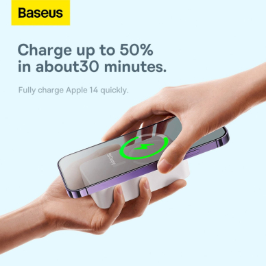 Baseus Magnetic Mini 20000 mAh 20W išorinė baterija – baltas + USB-C / USB-C kabelis 12