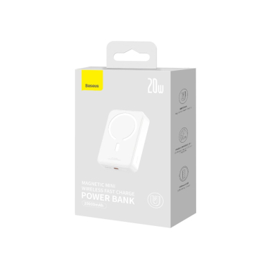Baseus Magnetic Mini 20000 mAh 20W išorinė baterija – baltas + USB-C / USB-C kabelis 7