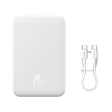 Baseus Magnetic Mini 20000 mAh 20W išorinė baterija – baltas + USB-C / USB-C kabelis
