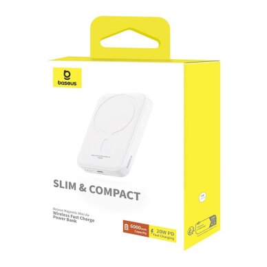 Išorinė baterija Baseus Magnetic Mini Air PPCXM06A 6000 mAh 20 W su Simple Series USB-C kabeliu – balta 9