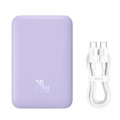Baseus Magnetic Mini Induction Powerbank 10000mAh 20W - violetinis + USB-C - USB-C Kabelis 4 Baseus Magnetic Mini Induction Powerbank 10000mAh 20W - violetinis + USB-C - USB-C Kabelis 4