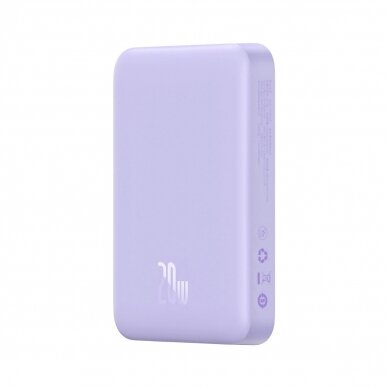 Baseus Magnetic Mini Induction Powerbank 10000mAh 20W - violetinis + USB-C - USB-C Kabelis