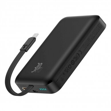 Baseus Magnetic Mini MagSafe 10000mAh 30W powerbankbuilt-in USB-C Kabelis - Juodas + Baseus Simple Series USB-C - USB-C 60W 0.3m Kabelis 5