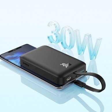 Baseus Magnetic Mini MagSafe 10000mAh 30W powerbankbuilt-in USB-C Kabelis - Juodas + Baseus Simple Series USB-C - USB-C 60W 0.3m Kabelis 8