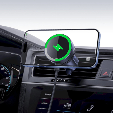 Baseus MagPro BS-CW04 automobilinis laikiklis su Qi2.0 15W belaidžiu įkrovikliu (grotelėms) – juodas 15