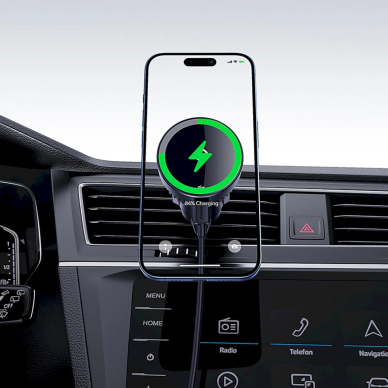 Baseus MagPro BS-CW04 automobilinis laikiklis su Qi2.0 15W belaidžiu įkrovikliu (grotelėms) – juodas 16