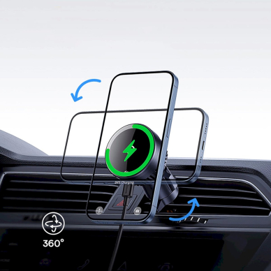 Baseus MagPro BS-CW04 automobilinis laikiklis su Qi2.0 15W belaidžiu įkrovikliu (grotelėms) – juodas 17