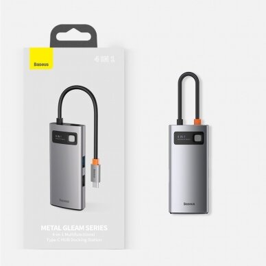 Baseus Metal Gleam 4in1 Daugiafunkcinis Šakotuvas HUB USB Type C - USB Type C 100 W / HDMI 4K 30 Hz / 1x USB 3.2 Gen 1 / 1x USB 2.0 (CAHUB-CY0G) UGLX912 20 Baseus Metal Gleam 4in1 Daugiafunkcinis Šakotuvas HUB USB Type C - USB Type C 100 W / HDMI 4K 30 Hz / 1x USB 3.2 Gen 1 / 1x USB 2.0 (CAHUB-CY0G) UGLX912 20