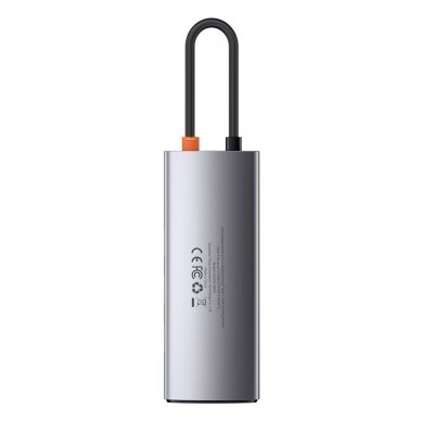 Baseus Metal Gleam 6in1 Multifunkcinis Šakotuvas HUB USB Type C - USB Type C 100 W / HDMI 4K 30 Hz / 3x USB 3.2 Gen 1 / RJ45 1 Gbps (CAHUB-CW0G) UGLX912 1