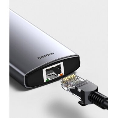 Baseus Metal Gleam 6in1 Multifunkcinis Šakotuvas HUB USB Type C - USB Type C 100 W / HDMI 4K 30 Hz / 3x USB 3.2 Gen 1 / RJ45 1 Gbps (CAHUB-CW0G) UGLX912 15