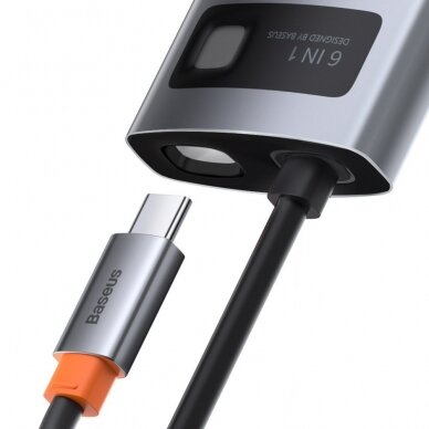 Baseus Metal Gleam 6in1 Multifunkcinis Šakotuvas HUB USB Type C - USB Type C 100 W / HDMI 4K 30 Hz / 3x USB 3.2 Gen 1 / RJ45 1 Gbps (CAHUB-CW0G) UGLX912 2 Baseus Metal Gleam 6in1 Multifunkcinis Šakotuvas HUB USB Type C - USB Type C 100 W / HDMI 4K 30 Hz / 3x USB 3.2 Gen 1 / RJ45 1 Gbps (CAHUB-CW0G) UGLX912 2