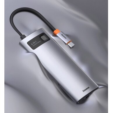 Baseus Metal Gleam 6in1 Multifunkcinis Šakotuvas HUB USB Type C - USB Type C 100 W / HDMI 4K 30 Hz / 3x USB 3.2 Gen 1 / RJ45 1 Gbps (CAHUB-CW0G) UGLX912 20 Baseus Metal Gleam 6in1 Multifunkcinis Šakotuvas HUB USB Type C - USB Type C 100 W / HDMI 4K 30 Hz / 3x USB 3.2 Gen 1 / RJ45 1 Gbps (CAHUB-CW0G) UGLX912 20