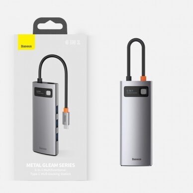 Baseus Metal Gleam 6in1 Multifunkcinis Šakotuvas HUB USB Type C - USB Type C 100 W / HDMI 4K 30 Hz / 3x USB 3.2 Gen 1 / RJ45 1 Gbps (CAHUB-CW0G) UGLX912 23 Baseus Metal Gleam 6in1 Multifunkcinis Šakotuvas HUB USB Type C - USB Type C 100 W / HDMI 4K 30 Hz / 3x USB 3.2 Gen 1 / RJ45 1 Gbps (CAHUB-CW0G) UGLX912 23