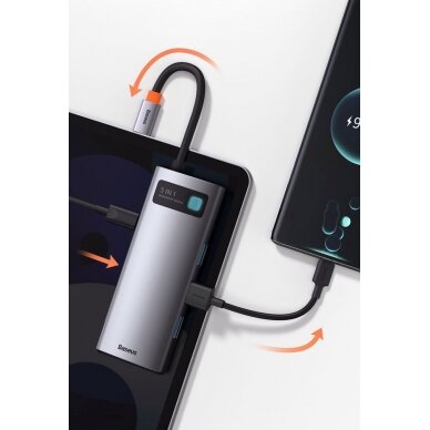Baseus Metal Gleam Series 5-in-1 Multifunkcinis Šakotuvas HUB USB Type C - USB Type C 100 W / HDMI 4K 30 Hz / 3x USB 3.2 Gen 1 (CAHUB-CX0G) 12