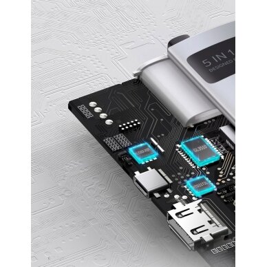Baseus Metal Gleam Series 5-in-1 Multifunkcinis Šakotuvas HUB USB Type C - USB Type C 100 W / HDMI 4K 30 Hz / 3x USB 3.2 Gen 1 (CAHUB-CX0G) 16